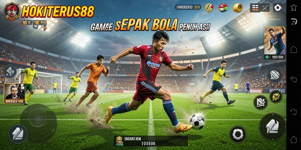 Screenshot HOKITERUS88 dengan tampilan pertandingan sepak bola yang seru.