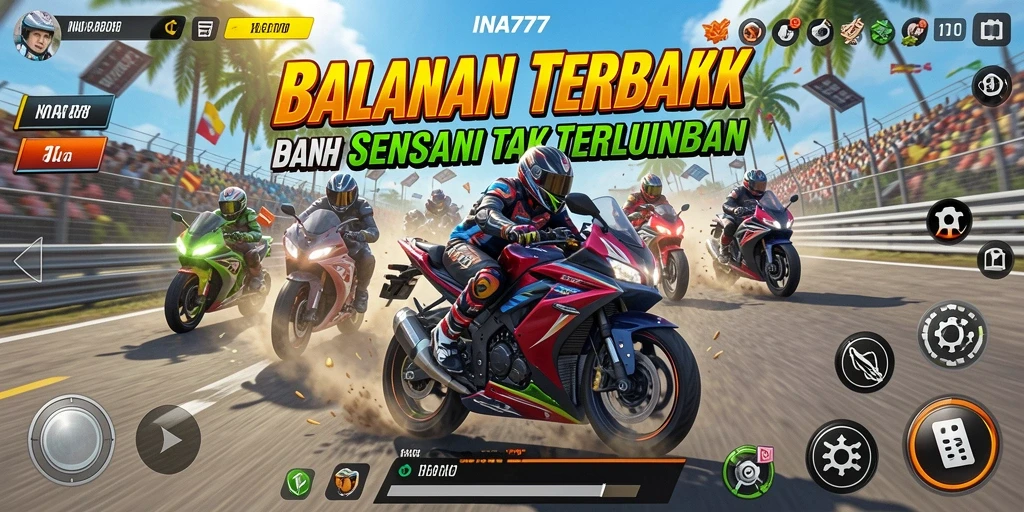 Tampilan gameplay balapan motor yang mendebarkan dari INA777.
