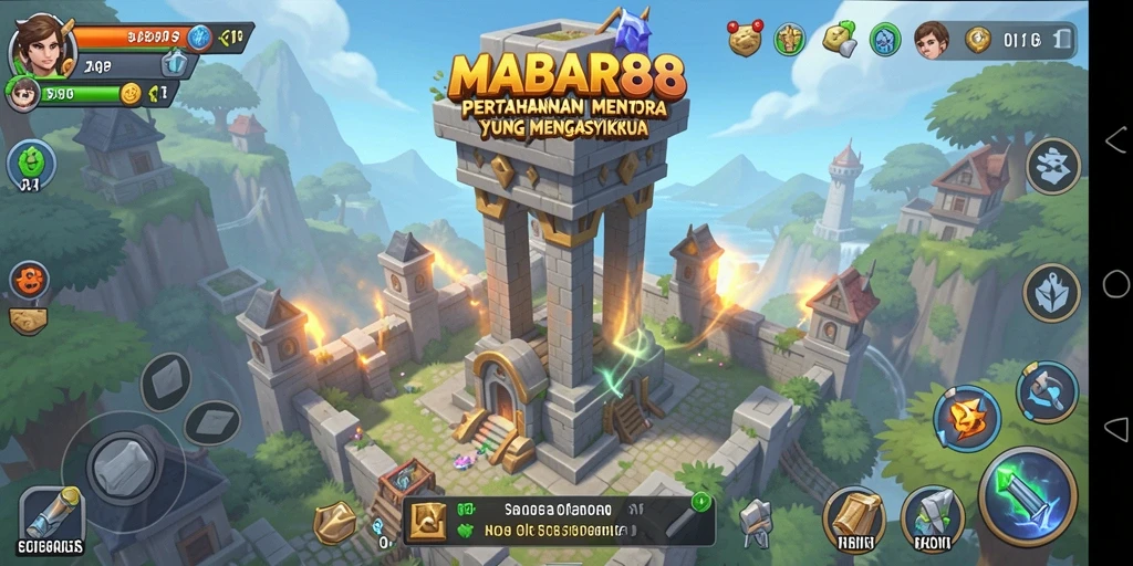 Screenshot gameplay MABAR88 menampilkan aksi menara pertahanan yang mendebarkan.