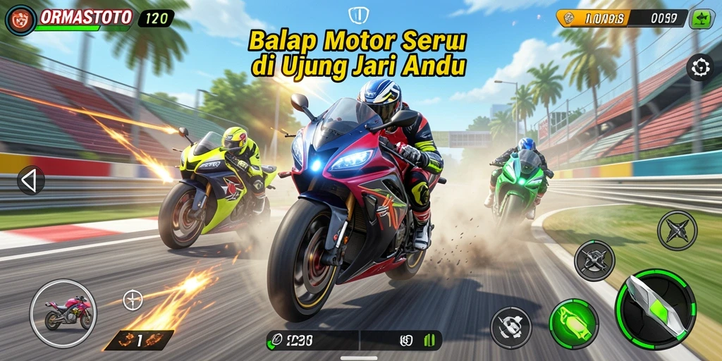 Tampilan gameplay balap motor yang mendebarkan di ORMASTOTO.
