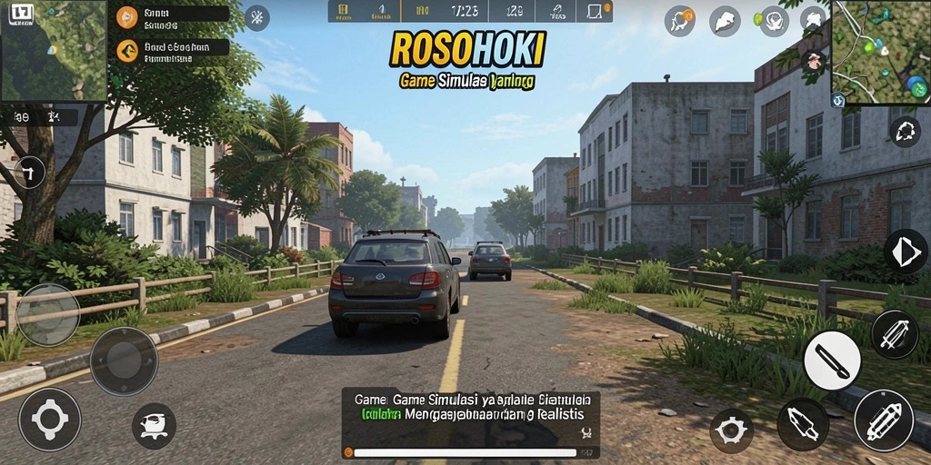 Screenshot gameplay ROSOHOKI menunjukkan suasana simulasi yang hidup.