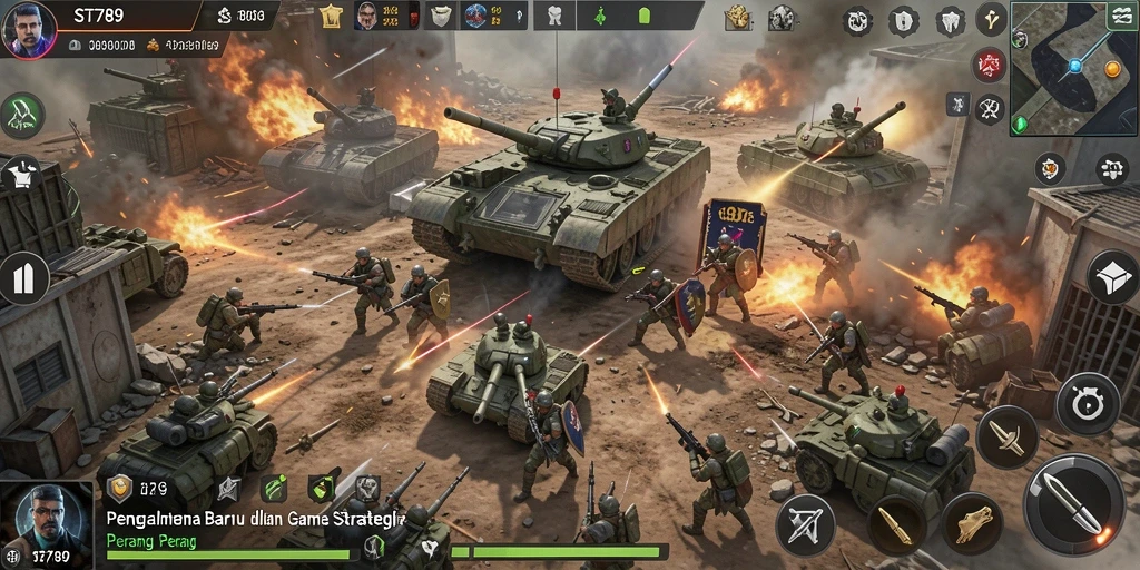 Menampilkan aksi pertempuran seru dalam gameplay SLG ST789.