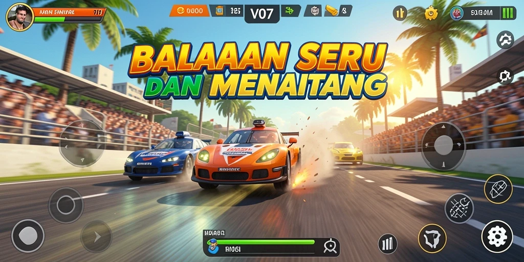 Tampilan gameplay V07 yang menegangkan di trek balap.