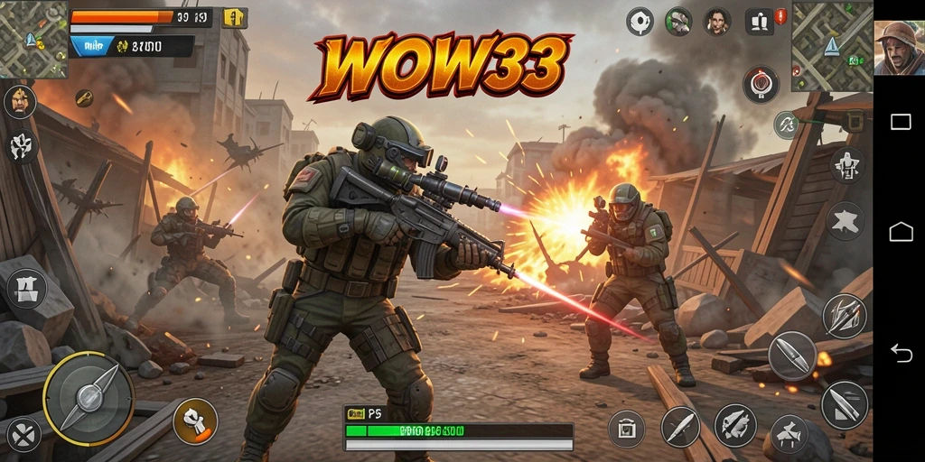 Gameplay WOW33 yang menegangkan dan seru saat bertempur di arena.